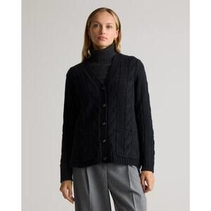 Quince Women Luxe Baby Cashmere Cable Cardigan Caviar M NWT